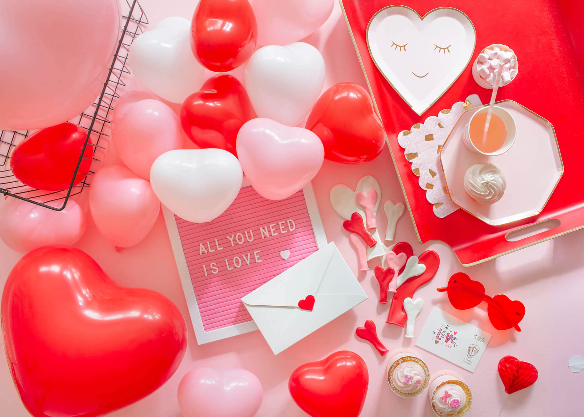 Happy Valentine's Day Card Red Heart Shaped Balloon Sticker