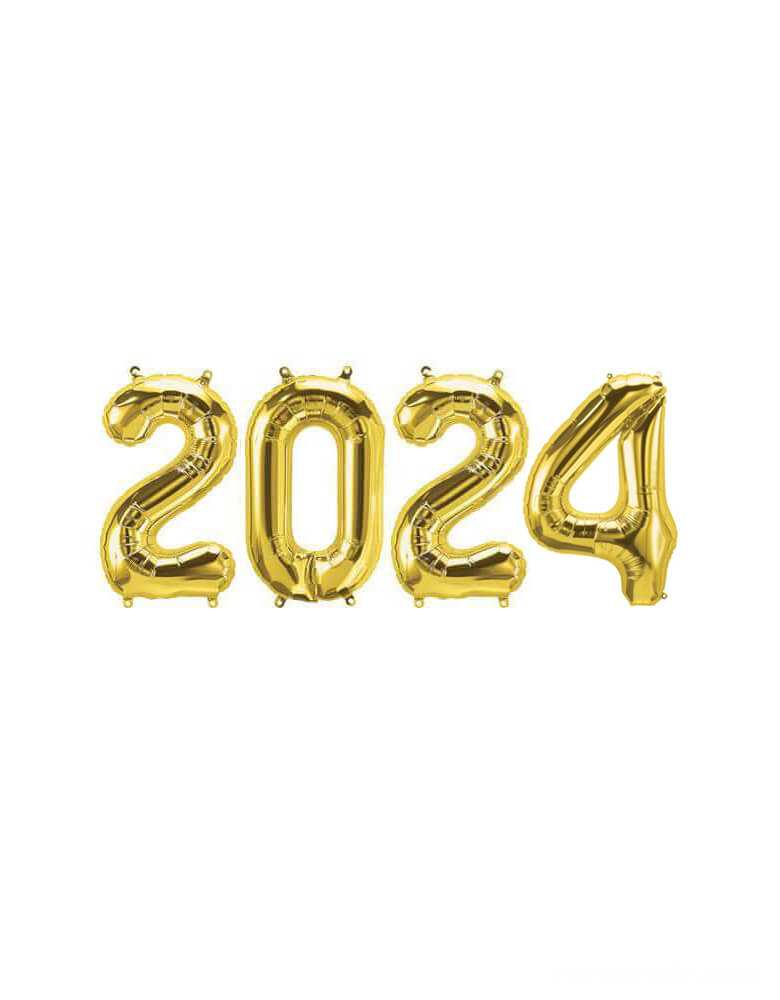 2024 Gold Foil Balloon Set featuring Northstar 16-inch Gold Balloons. Exclusively available at Momo Party. Elevate your graduation or welcome the new year with a bold statement in 2024!