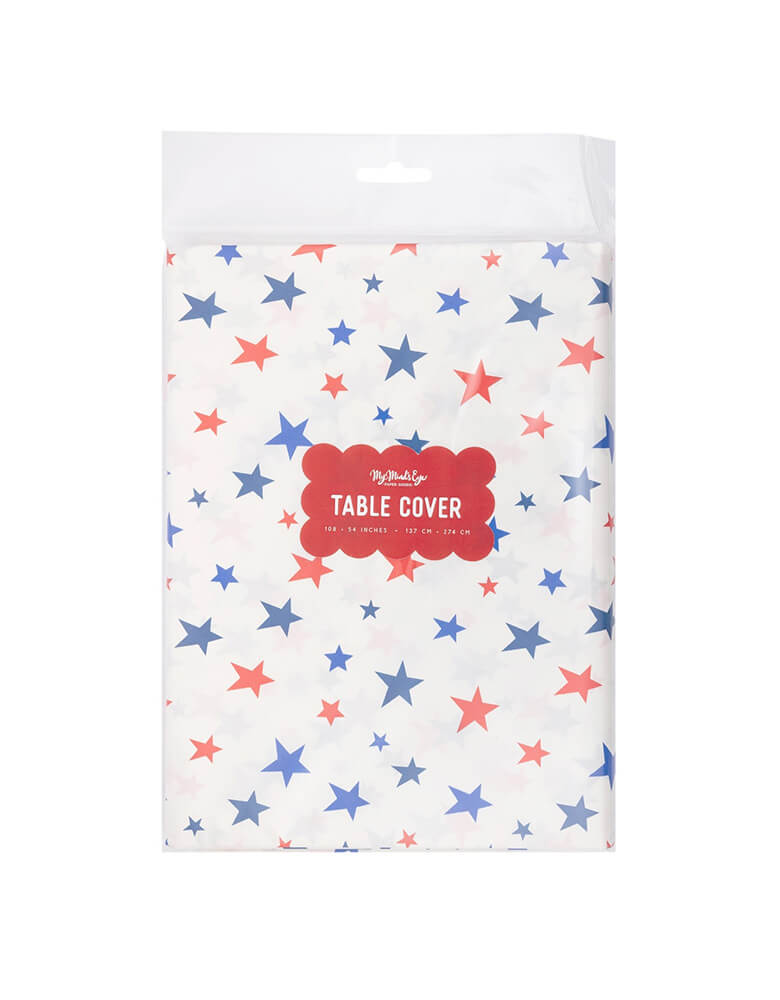 Momo Party's Americana Stars Paper Table Cover by My Mind's Eye. Let your table shine with patriotic pride with this fun and functional cover featuring iconic American stars. Perfect for 4th of July, Memorial Day, or any patriotic event!