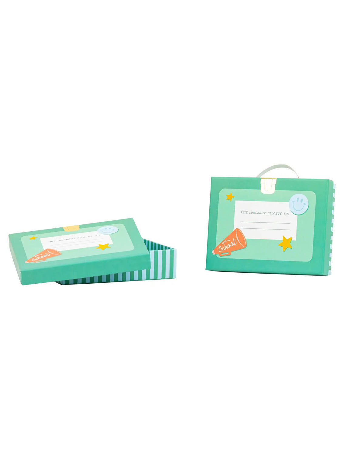 Momo Party's Lunchbox Shaped Treat Boxes in green by My Mind's Eye on a white background.