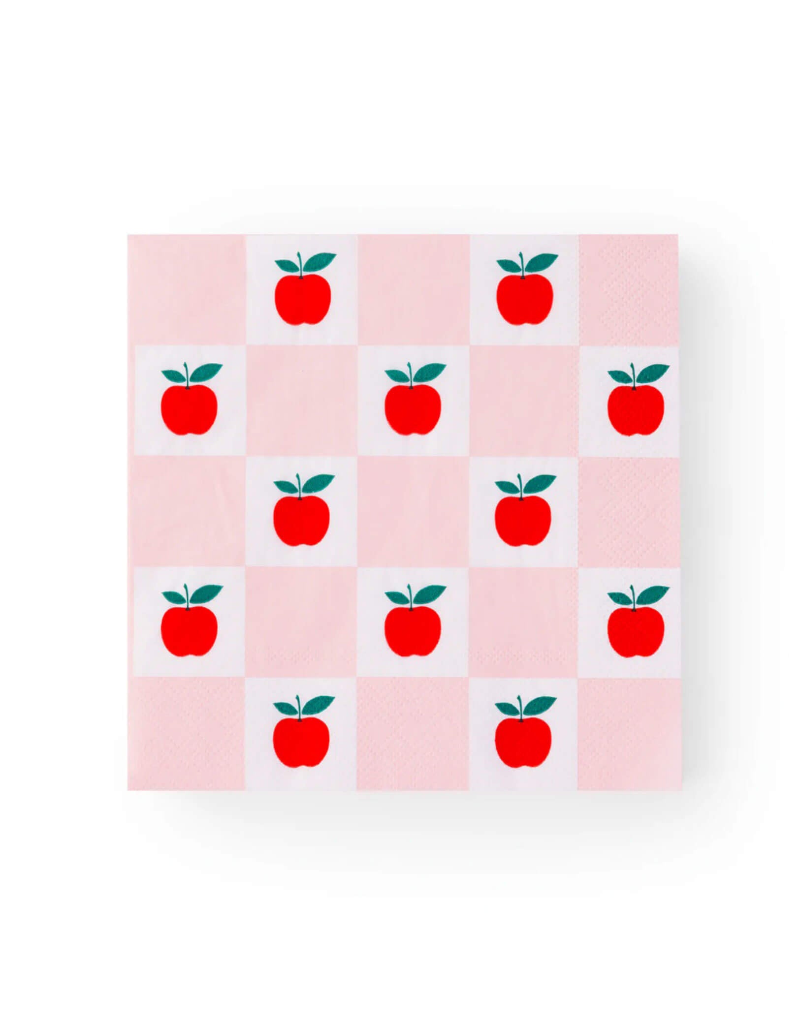 Momo Party's 6.5" Apple & Pink Checker Large Napkins by Bonjour Fete. Comes in a set of 20 napkins, get ready for back-to-school fun with these large napkins adorned in pink stripes, classic checkers, and vibrant red apples highlighted with shiny gold foil accents. They're perfect for your child's back to school party, first day of school celebration or a teacher appreciation event!
