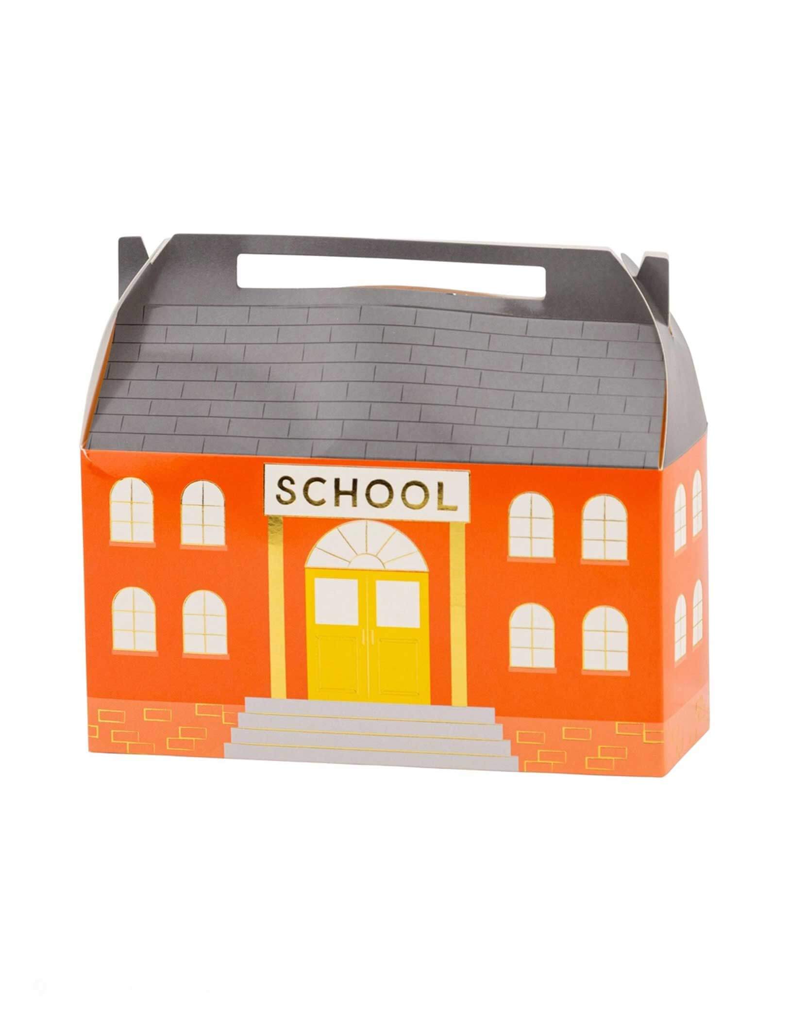 Momo Party's 7" x 2.5" x 5.5" School House Treat Box by My Mind's Eye. Comes in a set of 8, these school house shaped treat boxes will add fun and excitement to any back to school celebration. With 8 included, everyone can take home a special treat. Perfect for school events and parties. Let's celebrate together!