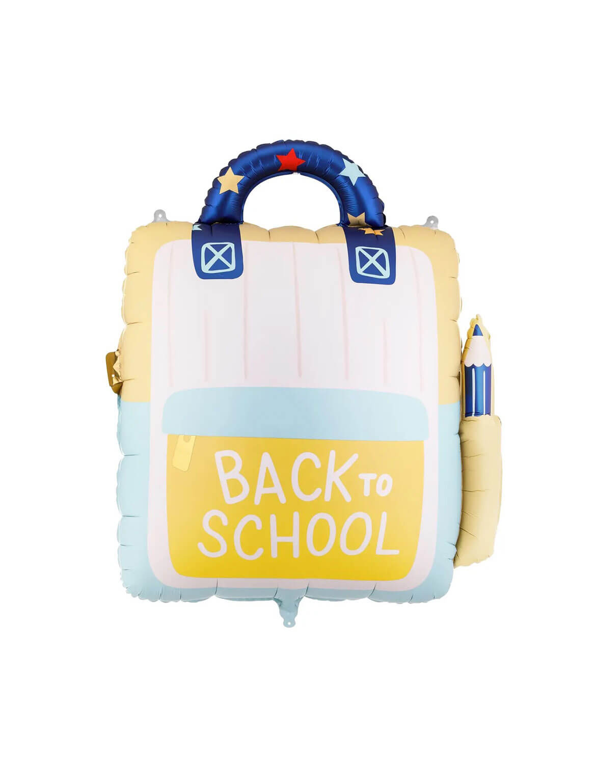 Momo Party's 32" backpack shaped foil balloon with 'Back to School' text by Party Deco on a white background.