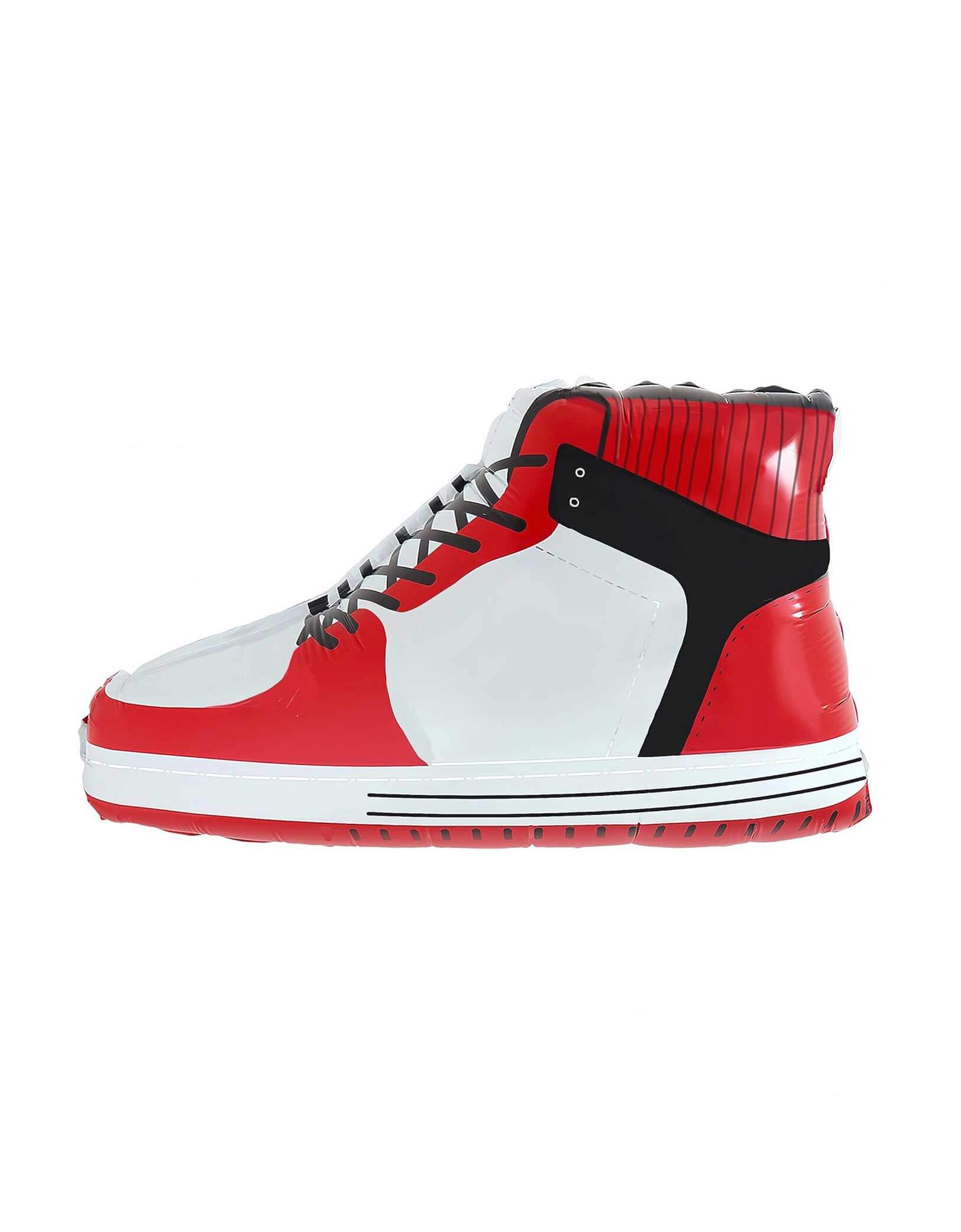 Momo Party's 24" Basketball Red Sneaker Shaped Foil Balloon. Perfect for sports-themed parties or room decor, this cool balloon combines the iconic look of a basketball sneaker with a sleek red and white design. It adds a fun, sporty vibe to any event or space, making your celebration jump higher and your decorations stand out. Score big with this playful and stylish balloon!
