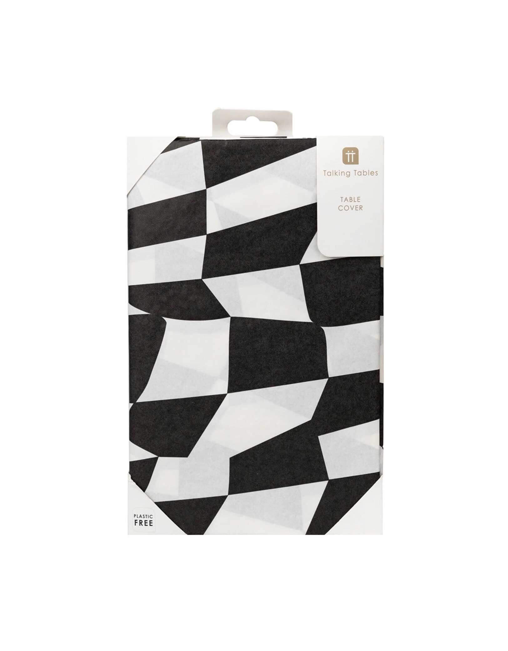 Momo Party's 71" x47" Black & White Check Table Cover by Talking Tables. Add a fun, retro vibe to your game nights or magic evenings. Inspired by classic race car themes, its bold checkered pattern brings energy and excitement to any party setting. Perfect for creating a lively backdrop that sparks conversation and sets the mood for unforgettable nights.