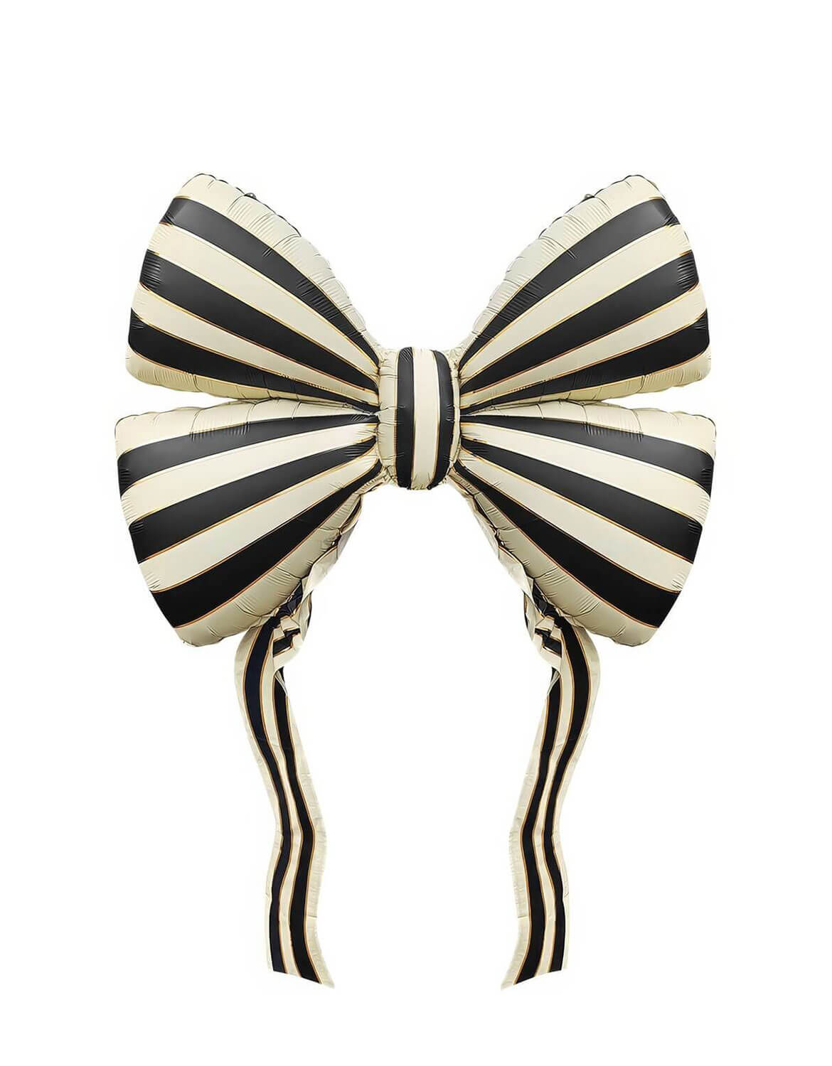 Momo Party's 42" Black Striped Bow Foil Mylar Balloon in matte finishing against a white background.