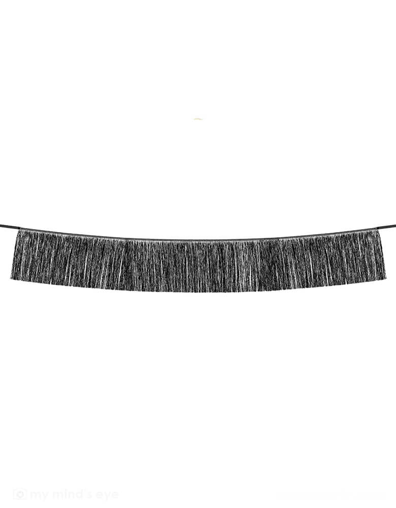 Momo Party's 4.43ft Black Tinsel Fringe Garland by Party Deco. Simply hang up for instant style. Add this to your Halloween bash or New Year party this season for extra festivity!