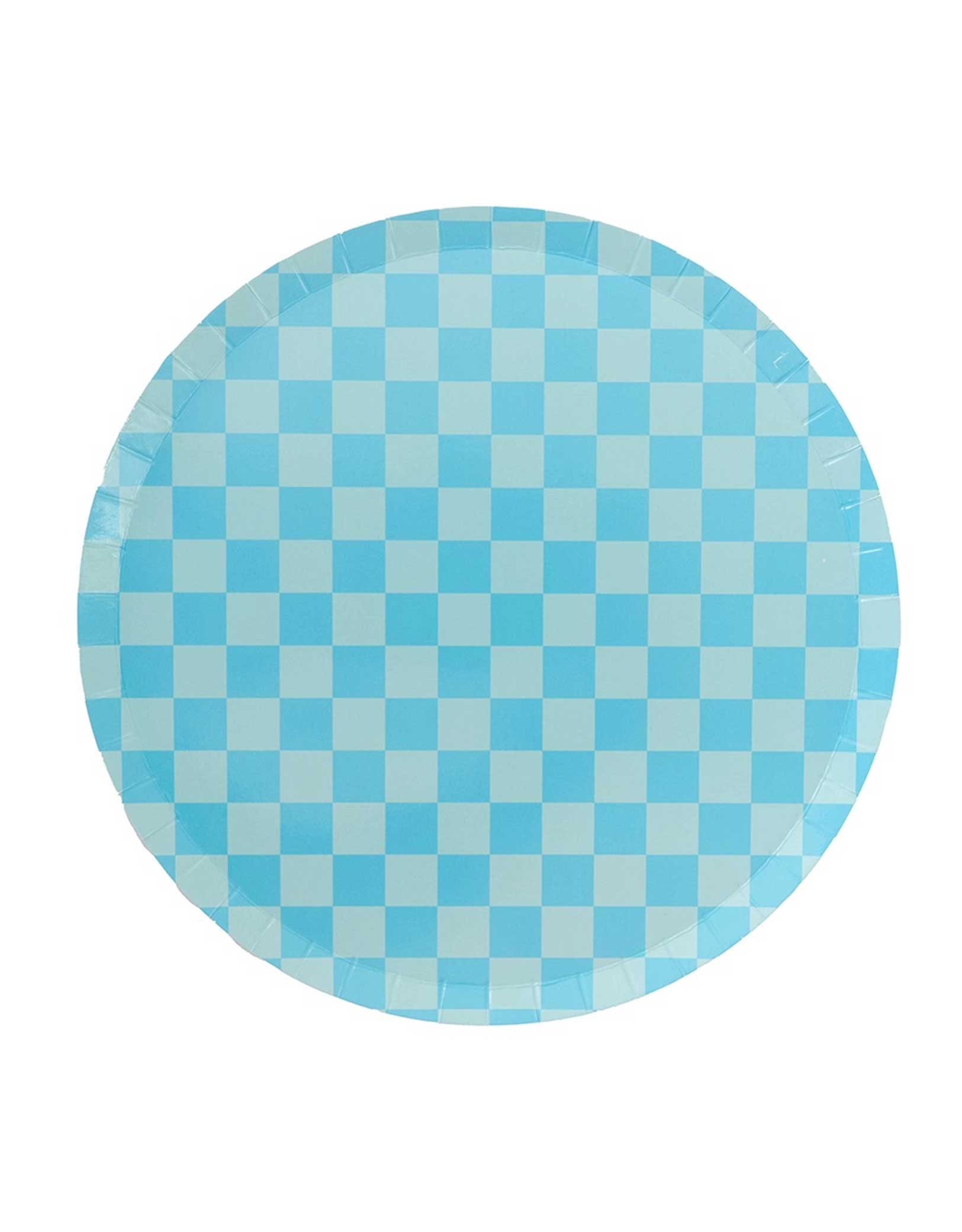 Momo Party's 10.5" Check it! Blue Checkered dinner plates by Jollity Co. Inspired by the classic skater shoe, this Check It collection is sure to make your party checklist! The two-tone plates and checkered print dinner plates are perfect for mixing and matching with your favorite party pieces or used as stand-alone items.