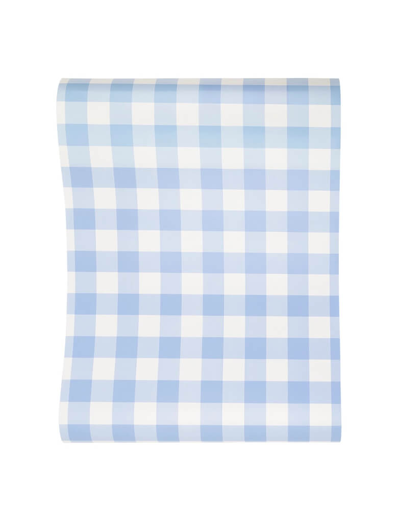 Momo Party's 16 x 120 inches Blue Gingham Paper Table Runner by My Mind's Eye. Featuring an elegant gingham design in blue, this runner is the perfect accent for your table top for your upcoming event, be it an Easter brunch or a boy's baby shower.