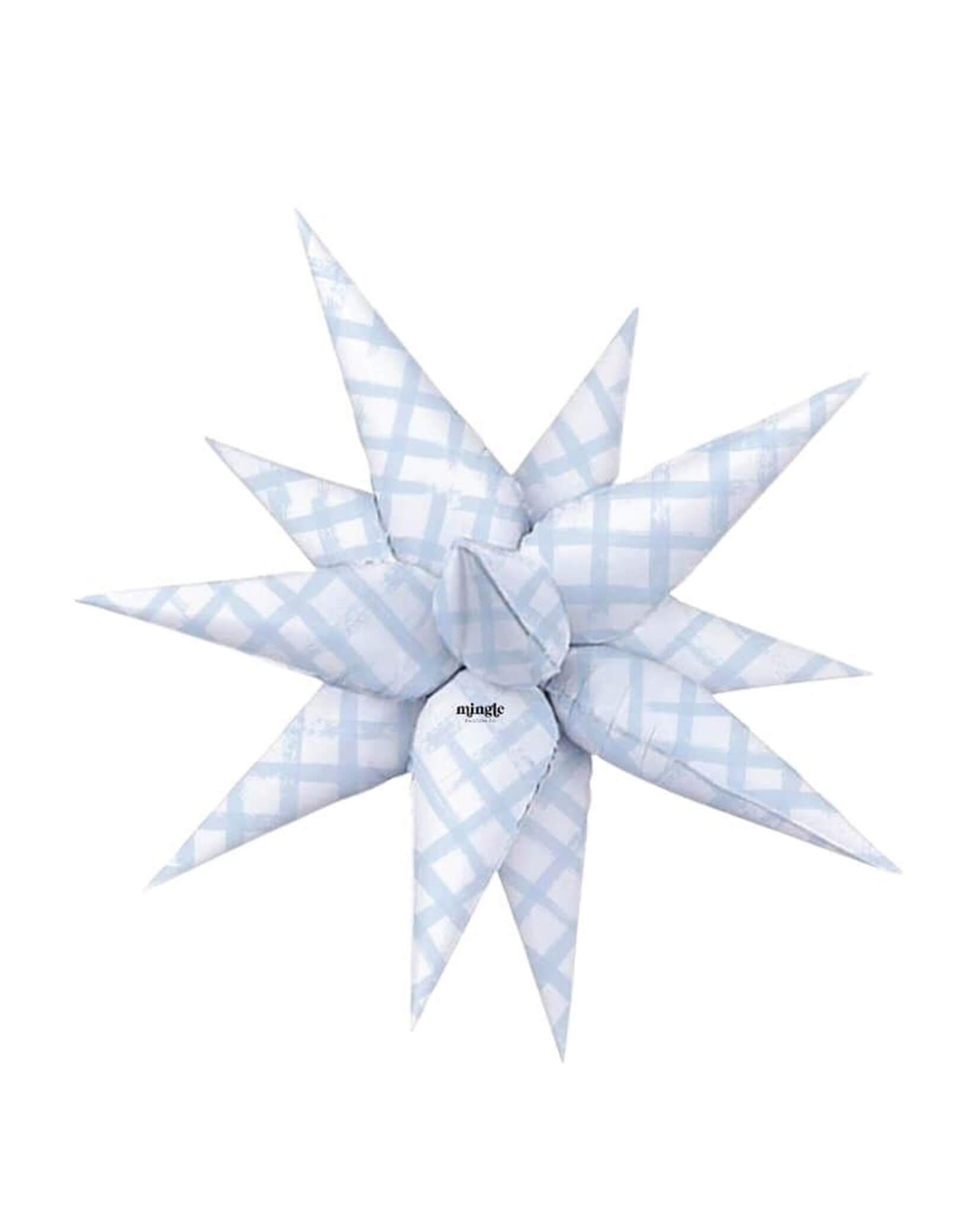 Momo Party's 26" Blue Watercolor Starburst Foil Balloon by Mingle Balloon Co. Bring some pizzazz to your party with this blue watercolor starburst foil balloon! To add a unique touch, hang it from the ceiling above the party table or dance floor. These balloons are ideal for a girly, gingham-themed celebration like a first birthday, horse/Derby party, baby shower, or a spring soiree.