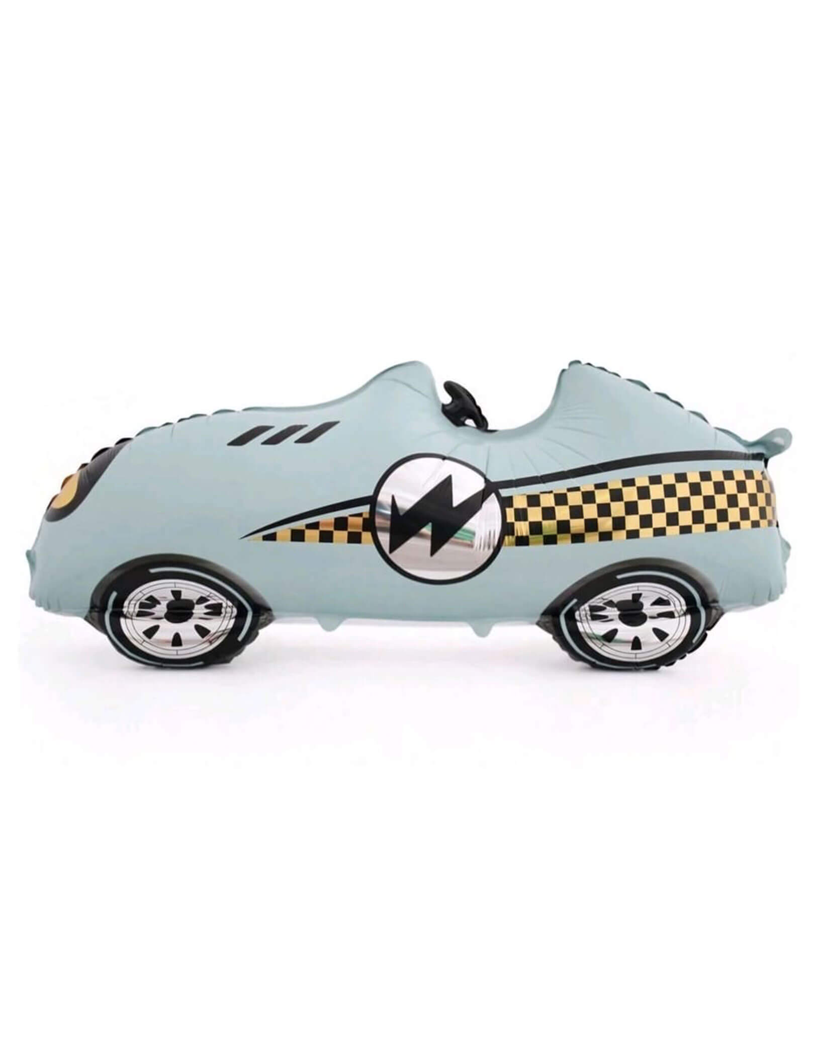 Momo Party's 43" x 19" Blue Vintage Race Car Foil Balloon. It's a must-have for your little speedster's 'Fast One' first birthday, 'Two Fast' second birthday, or any race car themed celebration!