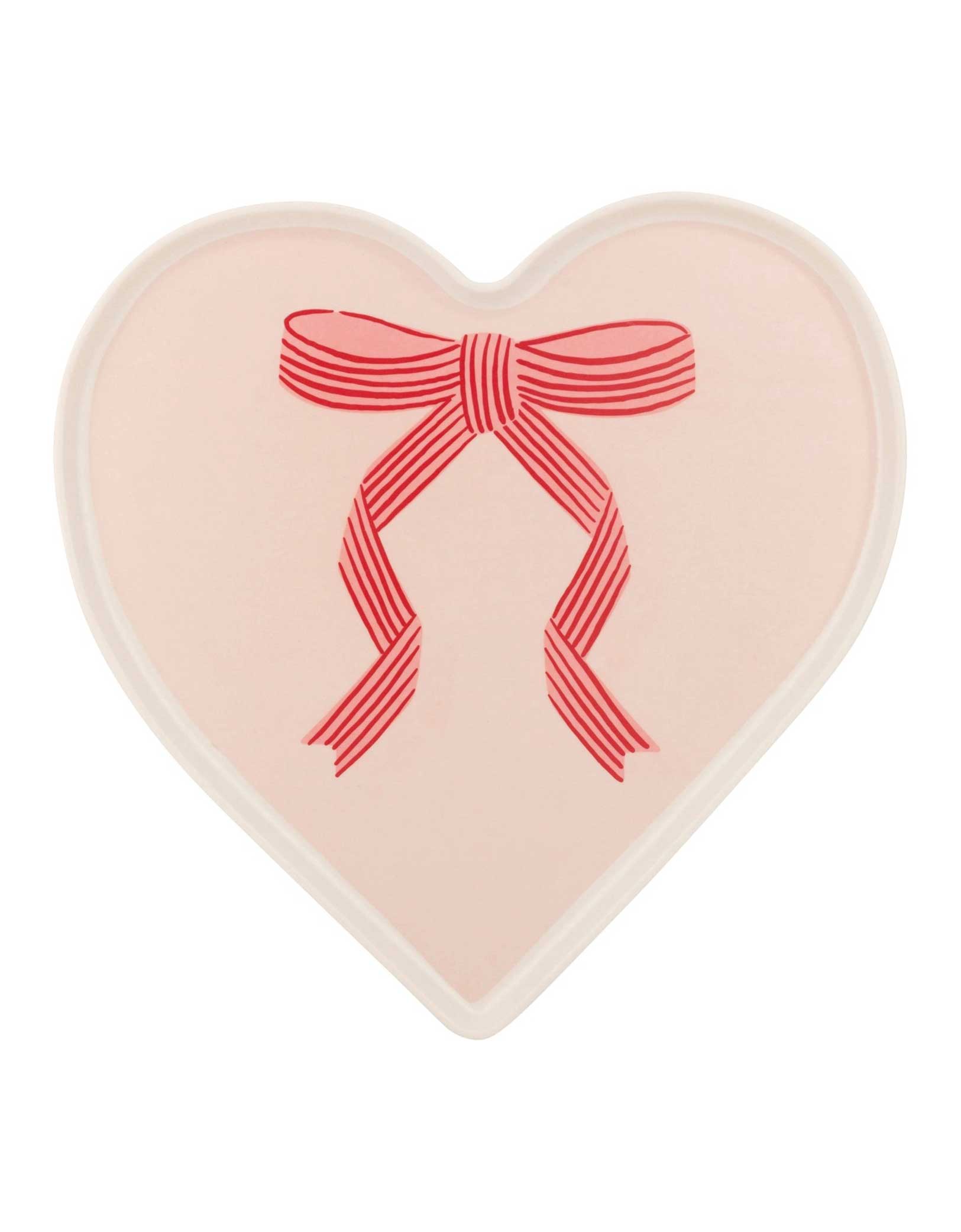 Momo Party's 15" x 15" Bow Heart Tray by My Mind's Eye. This soft pink heart-shaped tray is perfect for your Valentine's Day festivities. Made of bamboo, it features a charming bow design. Serve your loved ones in style with this unique tray that is both functional and adorable.