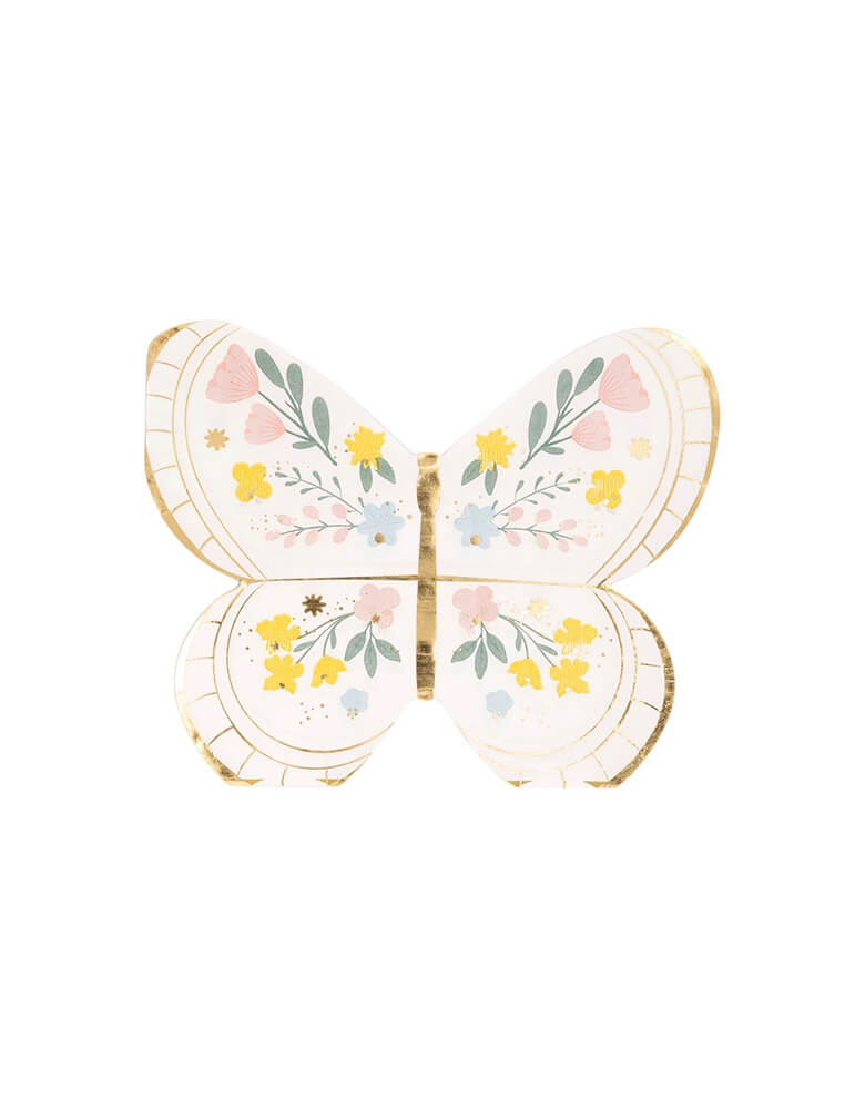 Momo Party's  6" × 4⅞" butterfly shaped napkins by My Mind's Eye. Comes in a set of 24 napkins in two different designs with gold foil accents, these napkins will elevate any occasion. Perfect for both casual and formal gatherings, these napkins are sure to bring a smile to your guests' faces. 