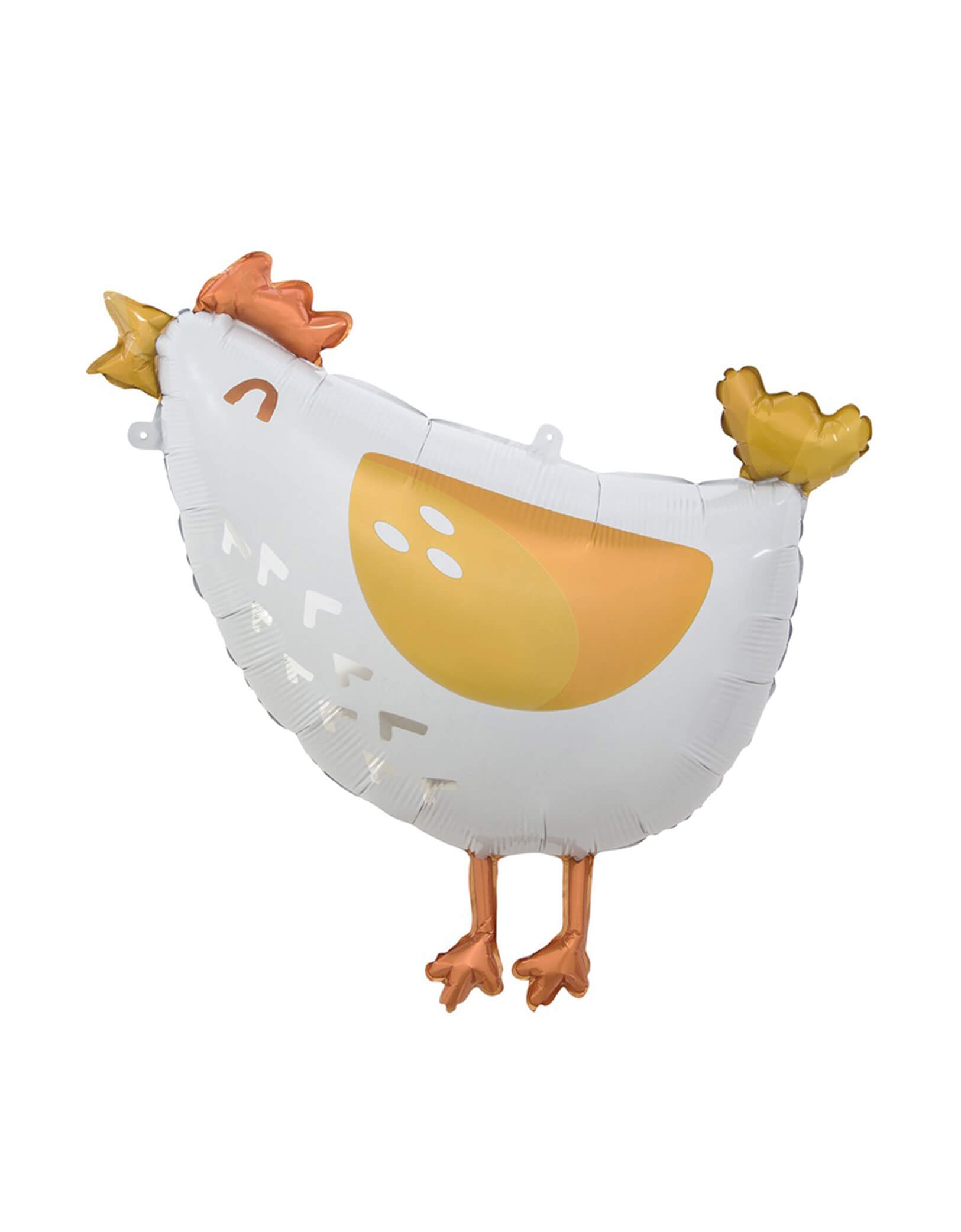 Momo Party's 27" Chicken Foil Balloon. Accent your Farm or animal themed party with this adorable Chicken shaped foil mylar balloon. This balloon includes a self-sealing valve, preventing the gas from escaping after it's inflated. The balloon can be inflated with helium to float or with a balloon air inflator.