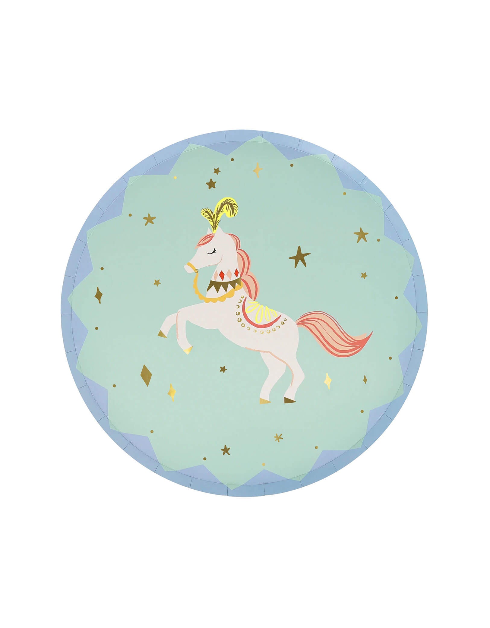 Momo Party's 8.5" x 8.5" Circus Side Plate by Meri Meri. Comes in a set of 8 paper plates in 8 different colors and designs of different circus characters, these festive side plates with fun graphics and illustrations, in joyous colors with harlequins and on-trend stripes, give a fresh contemporary take on a classic theme. Perfect for kid's circus, carnival themed birthday celebration, especially a "Come one come all" first birthday celebration.