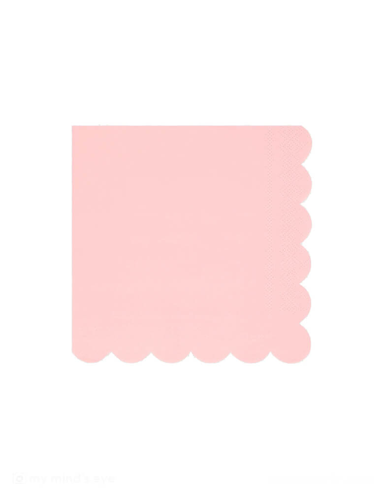  Momo Party's 6.5" x 6.5" Cotton Candy Pink Large napkins by Meri Meri. Comes in a set of 16 paper napkins, with the scallop edge, these elegant pink napkins are perfect for your everyday celebration, be it a princess, fairy or tea party, a baby girl shower, or a spring gatherings with friends and family.