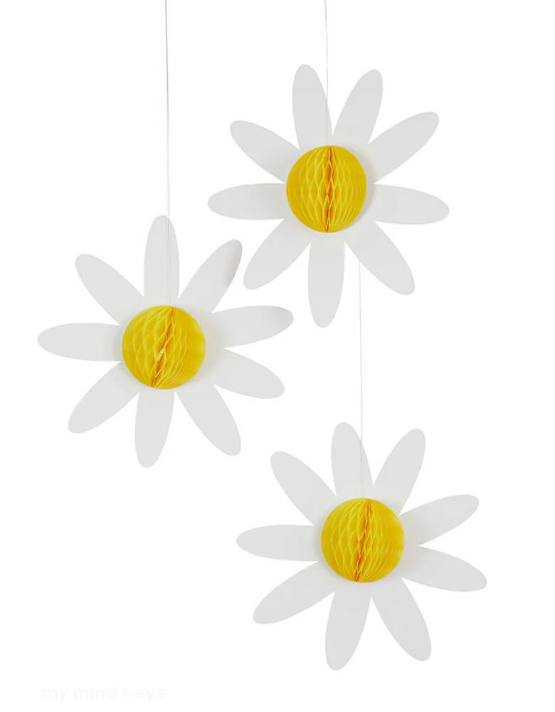 Momo Party's 13" Daisy Honeycombs by Hooty Balloo. Comes in a set of 3 honeycombs, the perfect honeycomb decorations for any birthday, bbq or mother's day celebration! Take any celebration from basic to breathtaking with these versatile honeycomb decorations!