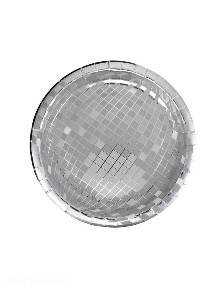 Momo Party's 9" Silver Disco Ball Shaped Plates by My Mind's Eye. Add some sparkle to your New Year's party with these Silver Disco 9" Plates! These fun and stylish plates will make your party shine and impress your guests. Perfect for any celebration, it's a must-have for anyone wanting to add a touch of glamour to their event!