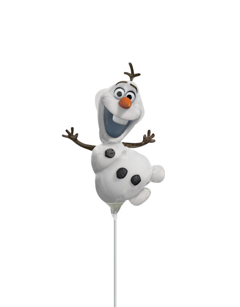 Momo Party's 14" Disney Frozen Olaf Mini Foil Balloon. Invite everyone's favorite snowman, Olaf to your kid's Frozen party with this Olaf mini foil balloon! Each balloon comes with a cup and straw to display. A great party favor to send the the little ones home from a Frozen themed party!