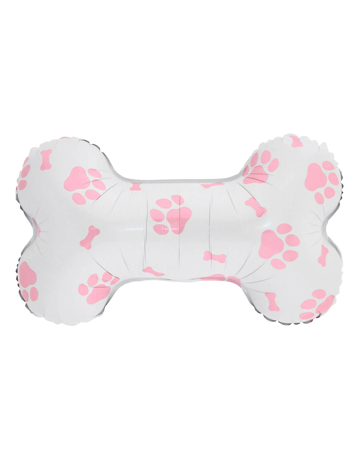 Momo Party's 24" Dog Puppy Party White Bone Pink Dog Paws Foil Balloon against white background.