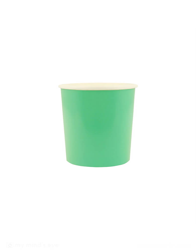 Momo Party's 9oz emerald green tumbler cups by Meri Meri. Comes in as set of 8 paper cups, these gorgeous cups are perfect for a garden party, baby shower, a new home get-together, or any birthday or family meal to celebrate being happy and healthy.