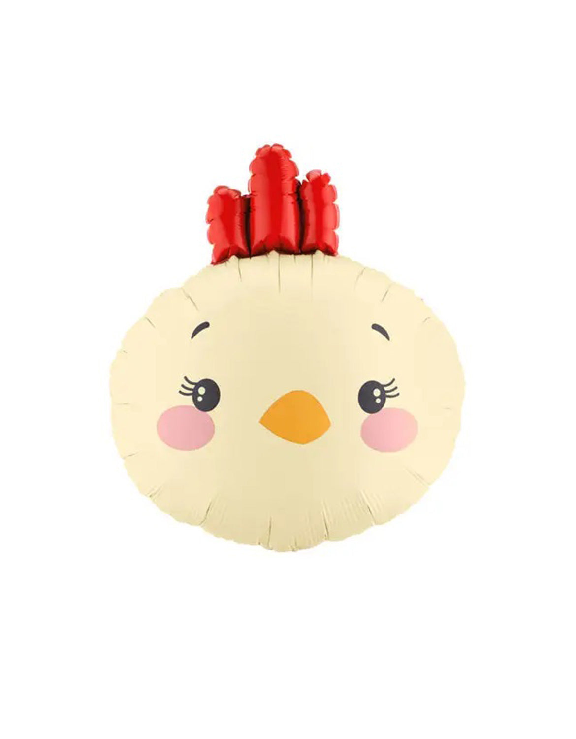 Momo Party's 23" chicken head shaped foil balloon in matte finishing with adorable face and cheeks on a white background.