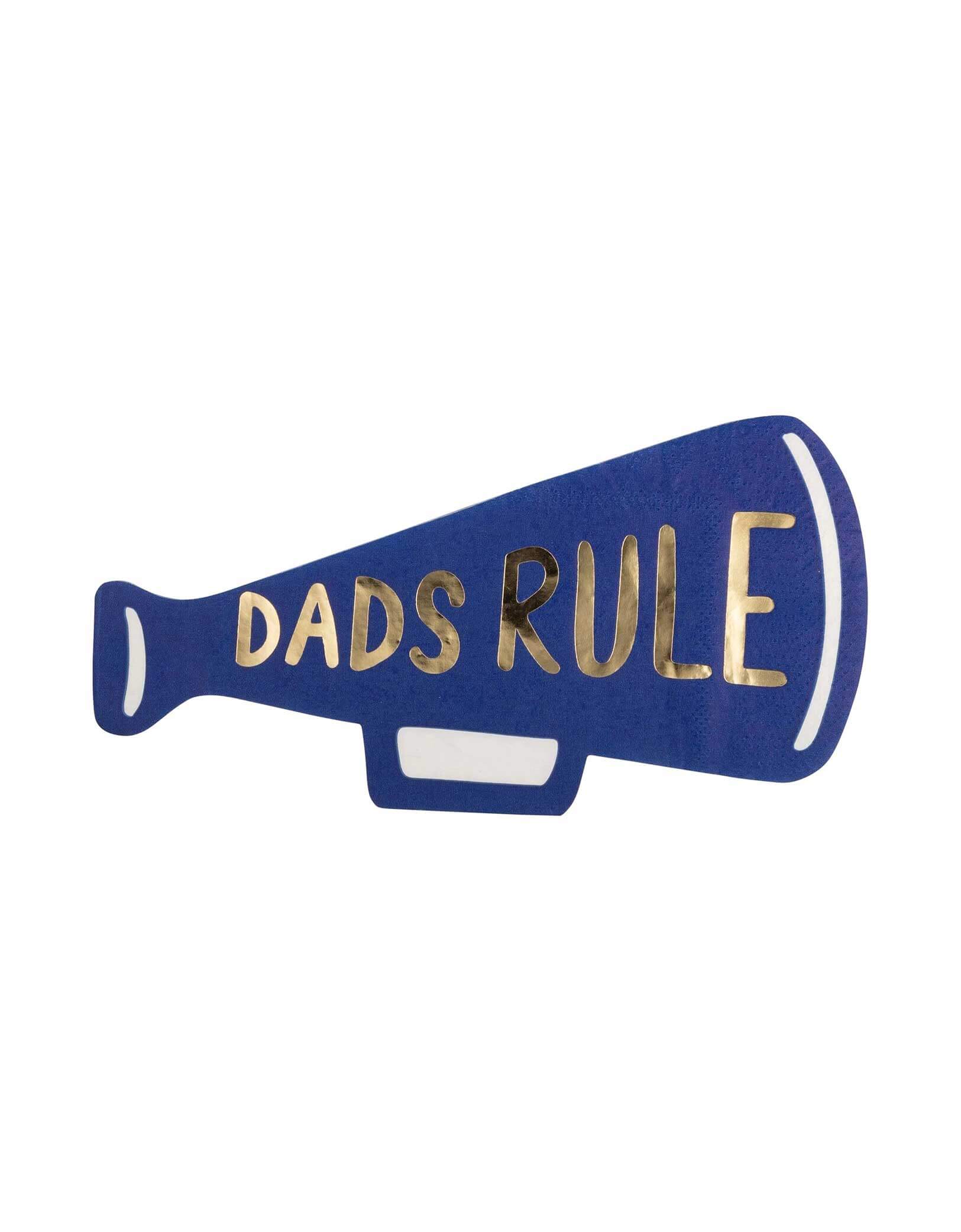 Momo Party's 4.25" x 7.75"Dads Rule Megaphone Napkins by My Mind's Eye. Perfect for Father's Day celebrations, this napkin features a fun megaphone design that declares your dad as the ultimate guy. Show your appreciation with this festive and playful addition to your party decor.
