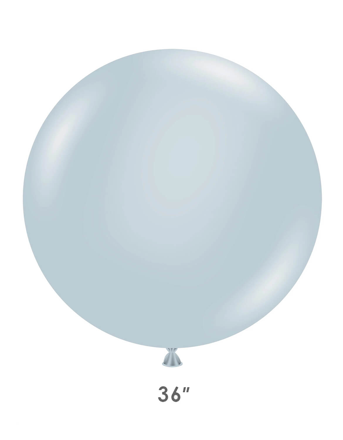 Momo Party's single fog large round balloon in a very light icy blue color by Tuftex shown against a plain white background with a small '36"' size label below it.