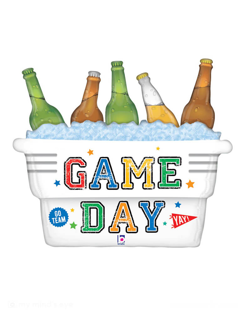 Momo Party's 33" Football Game Day Cooler Shaped Foil Balloon by Betallic Balloons. 