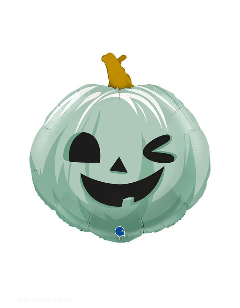 Momo Party's 29" Funny Pumpkin Green Foil Balloon. Bring this adorable green Jack O'lantern balloon to your pastel Halloween bash! This balloon includes a self-sealing valve, preventing the gas from escaping after it's inflated. The balloon can be inflated with helium to float or with a balloon air inflator.