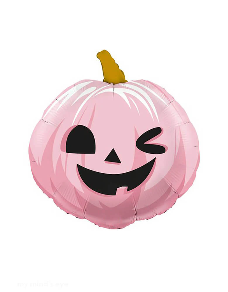 Momo Party's 29" Funny Pumpkin Pink Foil Balloon. Bring this adorable pink Jack O'lantern balloon to your pastel Halloween bash! This balloon includes a self-sealing valve, preventing the gas from escaping after it's inflated. The balloon can be inflated with helium to float or with a balloon air inflator.