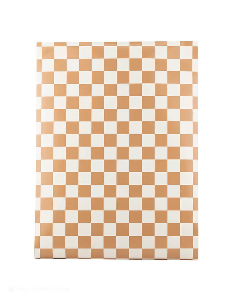 Momo Party's 16" x 120" Gingerbread Checkered Table Runner by My Mind's Eye. This playful checkered runner in mocha brown color will add a touch of whimsy (and tasty gingerbread vibes) to any table setting. Make your festivities even sweeter with this whimsical addition.
