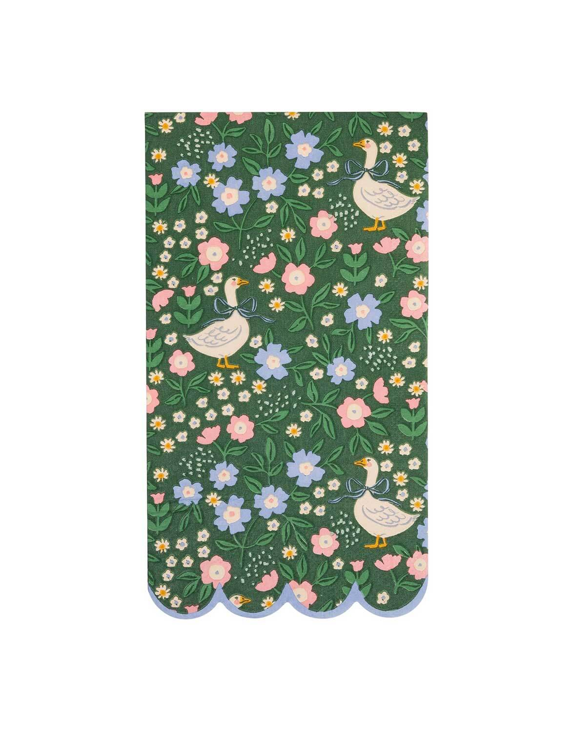 Momo Party's paper guest napkin with floral and goose pattern on a white background.