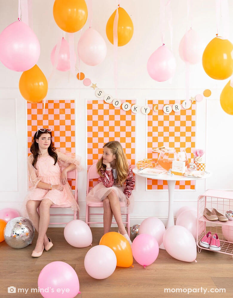 Orange and Pink Checkered Table Runner