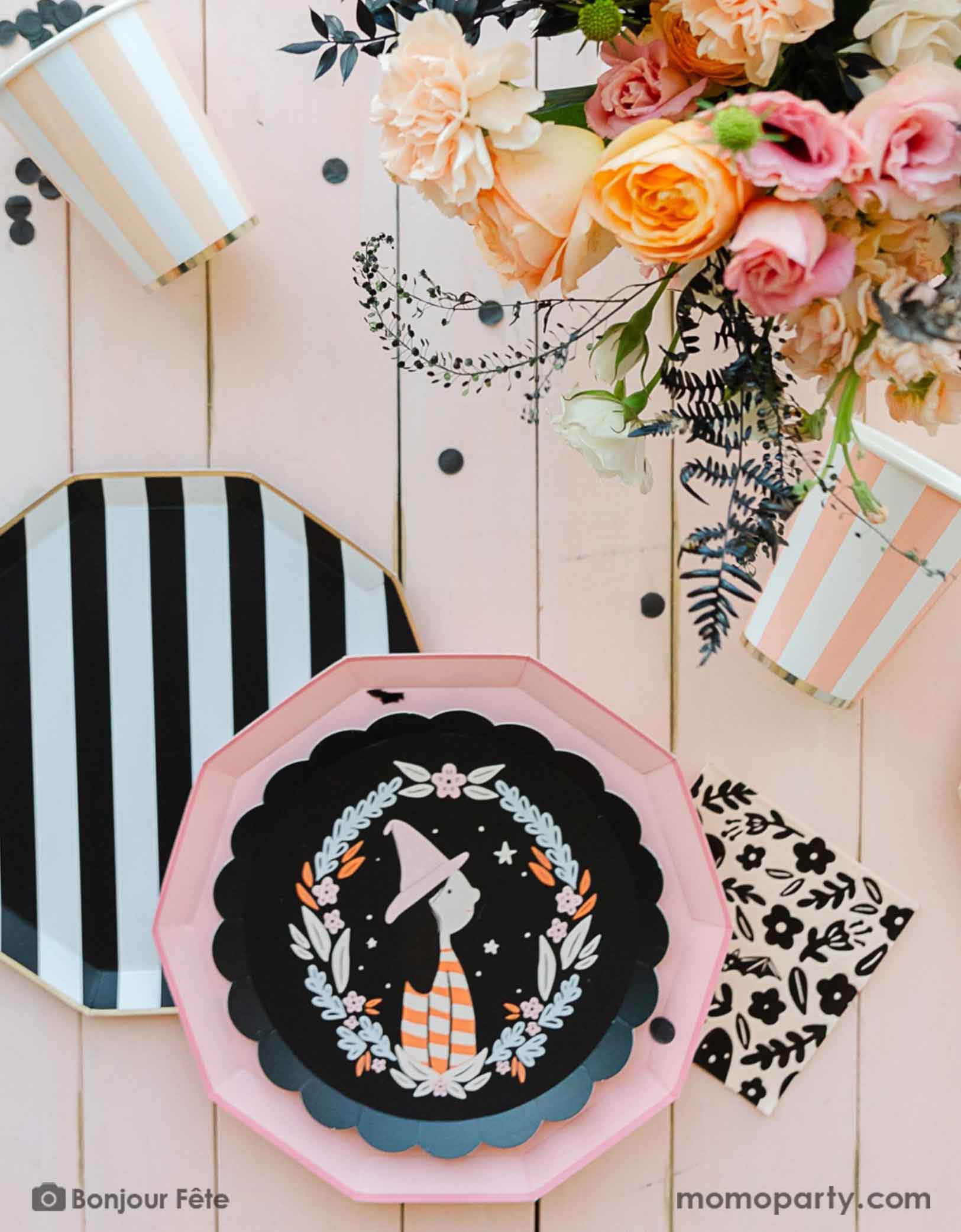 Black Noir Cabana Stripe Dinner Plates (Set of 8)