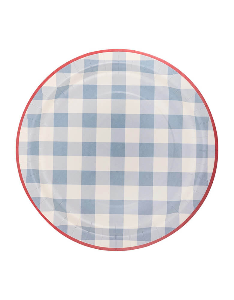 Momo Party's 10" Hamptons Chambray Gingham Paper Plates by My Mind's Eye. Featuring chambray gingham paper, these plates are both stylish and practical. Perfect for a fun and casual gathering, they'll make your food look as good as it tastes. They're perfect for a summer cookout party or a Fourth of July celebration. 