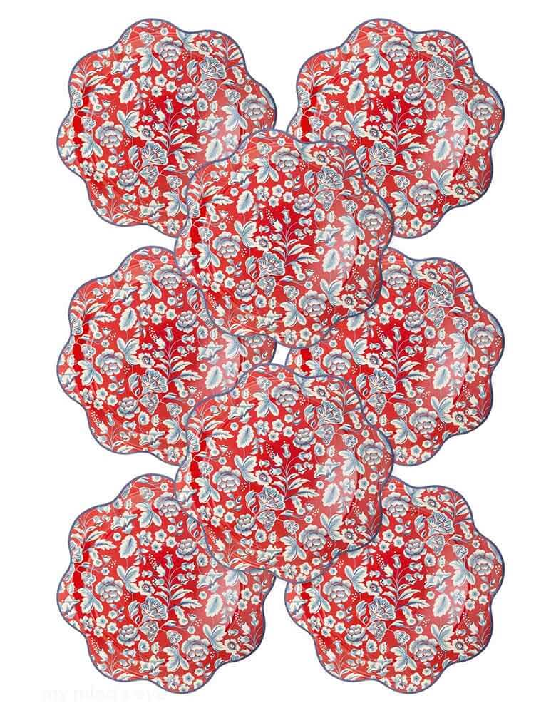Momo Party's 10" Hamptons Floral Wave Paper Plates by My Mind's Eye. Comes in set of 8 plates, featuring a charming floral Americana design, these plates are not only stylish but also practical for any outdoor gathering. They're elegant and are perfect for a Fourth of July party or Memorial Day celebration.