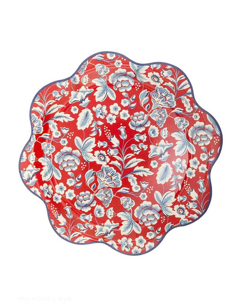 Momo Party's 10" Hamptons Floral Wave Paper Plates by My Mind's Eye.  Featuring a charming floral Americana design, these plates are not only stylish but also practical for any outdoor gathering. They're elegant and are perfect for a Fourth of July party or Memorial Day celebration.