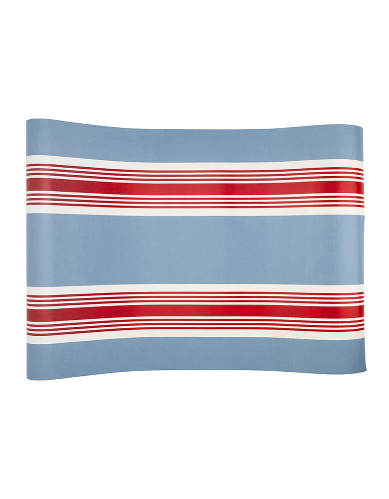 Momo Party's 120" x 16" Hamptons Striped Table Runner by My Mind's Eye. This fun runner adds a touch of Americana to any occasion. Whether it's a backyard BBQ or a fancy dinner party, this runner sets the tone for a playful and stylish event. They're perfect for your summer cookout party or a Fourth of July celebration.