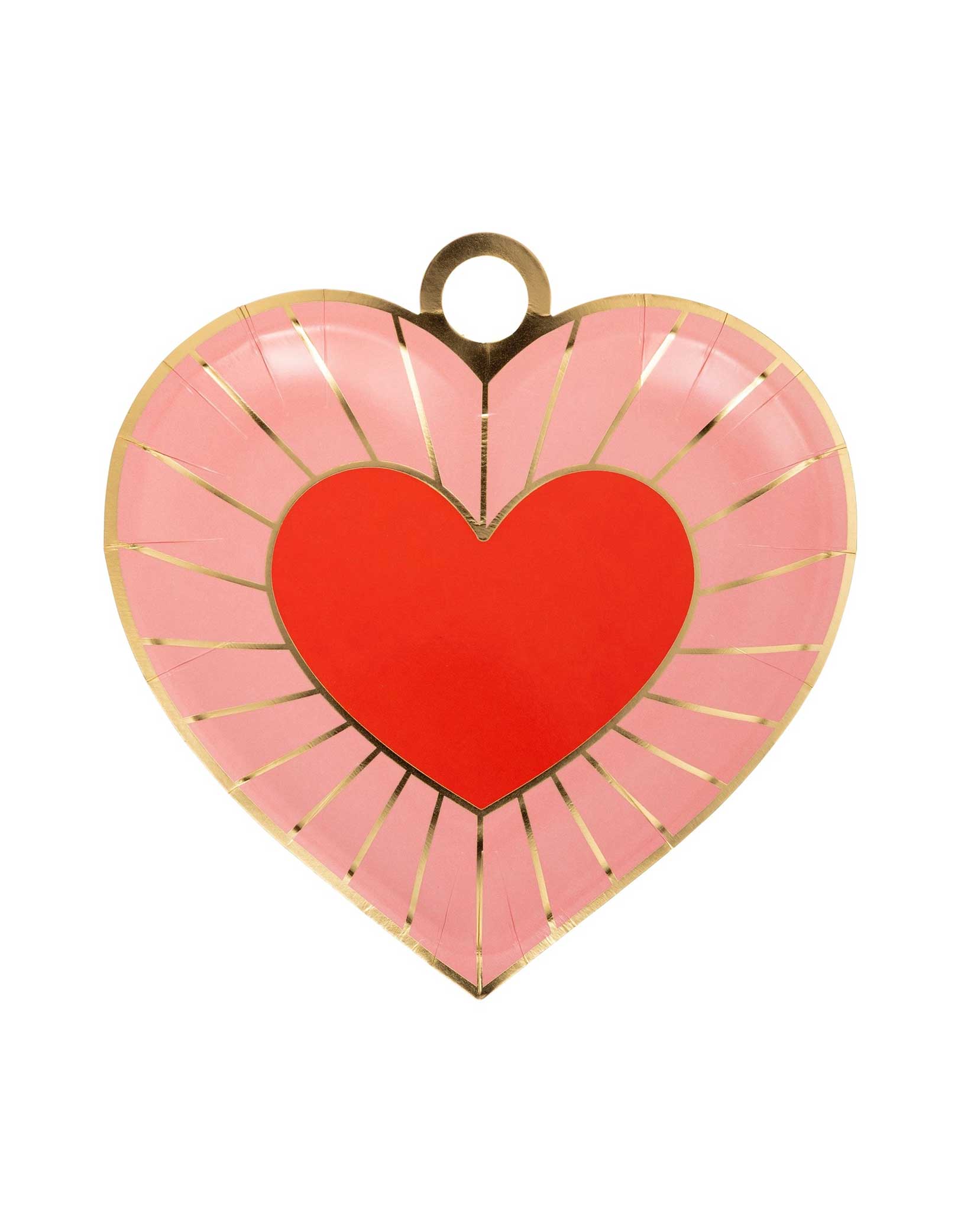 Momo Party's 8" pink Heart Charm Shaped Plate by My Mind's Eye, on a white background.