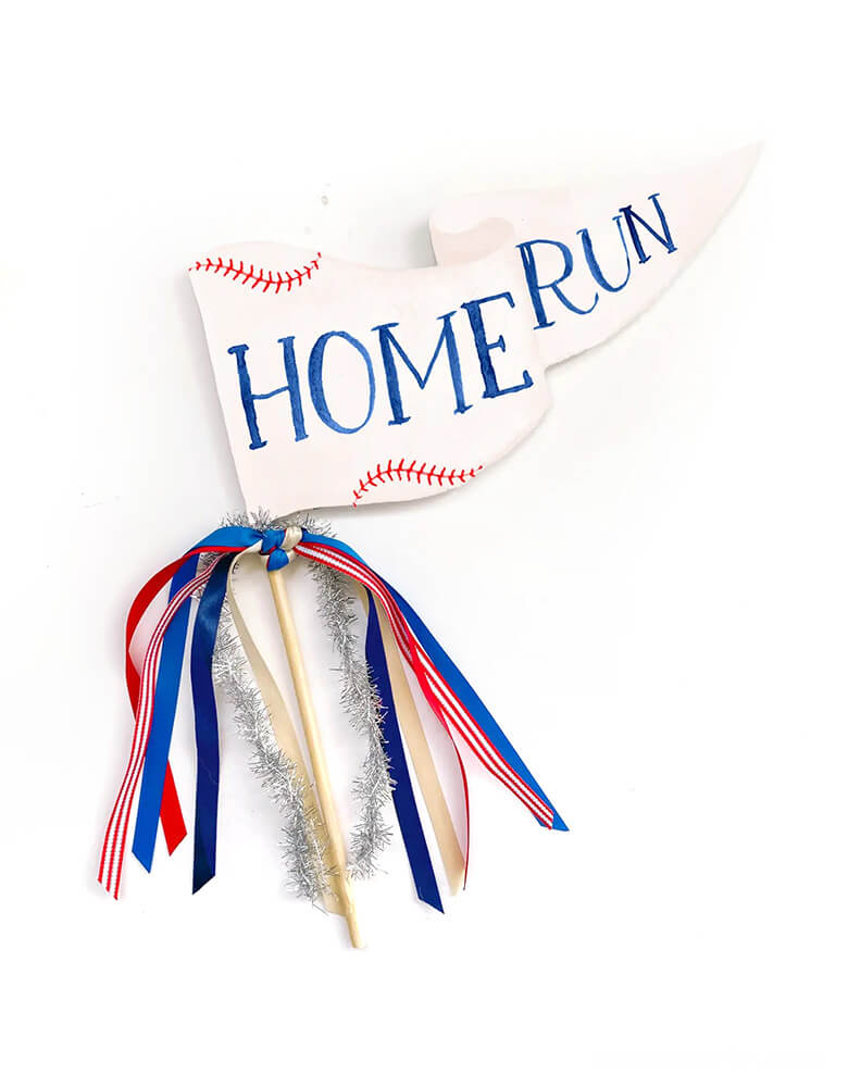 Momo Party's 10" x 5" Home Run Baseball Party Pennant by Cami Monet. This home run baseball party pennant is perfect for celebrating father's day, big games, baseball parties and more!