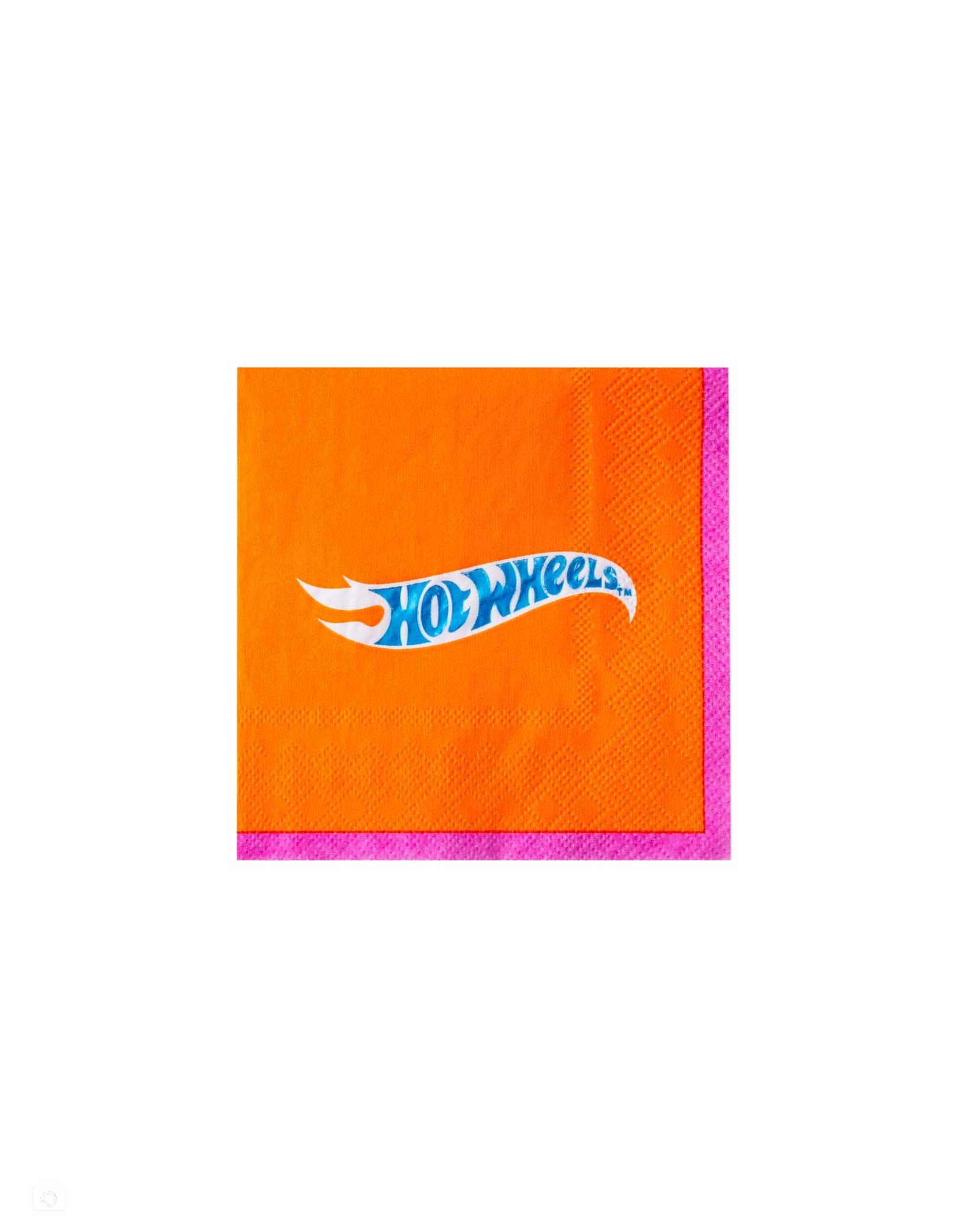 Momo Party's Hot Wheels™ 5" Orange Small Napkin with Hot Wheels logo on a white background.