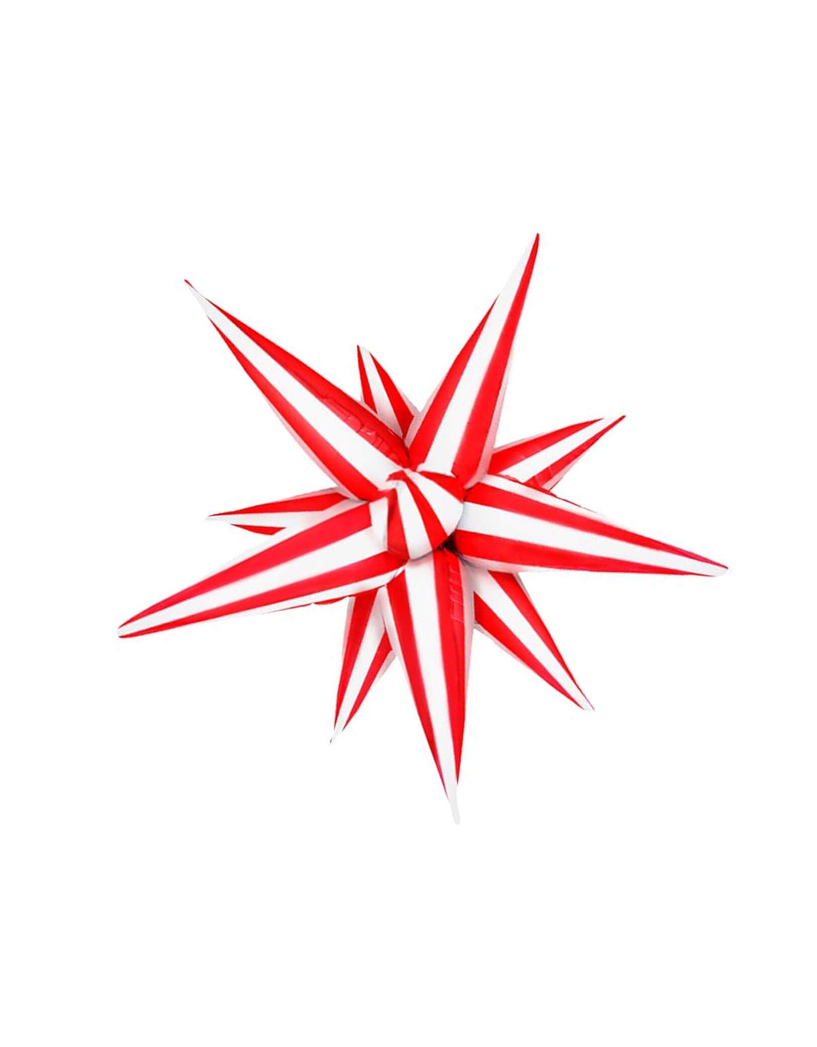 Momo Party's jumbo red striped starburst foil balloon. This jumbo 28" black striped starburst foil balloon is simply a show-stopper for any celebration! Its unique shape is sure to add a glam look to your celebration. This starburst foil balloon can be inflated with air only using a balloon air inflator or hand pump. Add a string to hang the balloon from the ceiling above a party table or dance floor.It's perfect for a circus or carnival themed party or a 4th of July celebration!