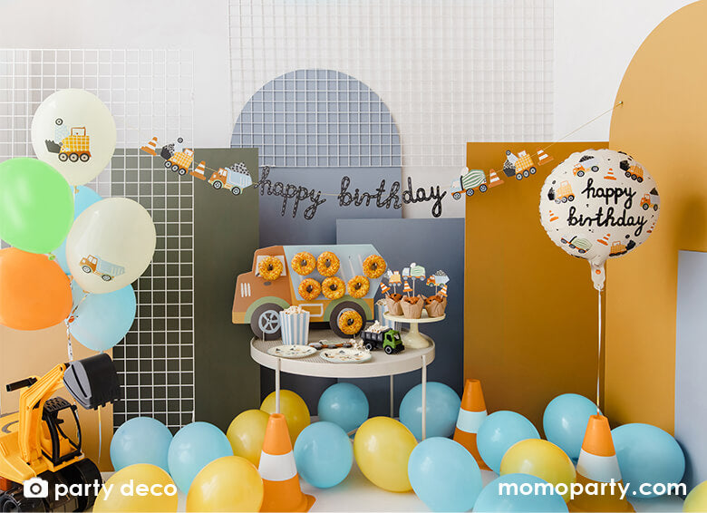 Junior Construction Trucks Round Foil Balloon