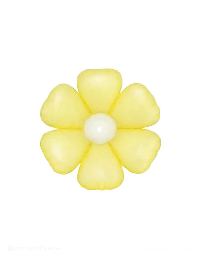 Momo Party's 16" Pastel Yellow Daisy Flower Balloon. Add this to your spring or daisy themed balloon garland and bring your balloon decoration to the next level! This balloon includes a self-sealing valve, preventing the gas from escaping after it's inflated. The balloon can be inflated with helium to float or with a balloon air inflator. 
