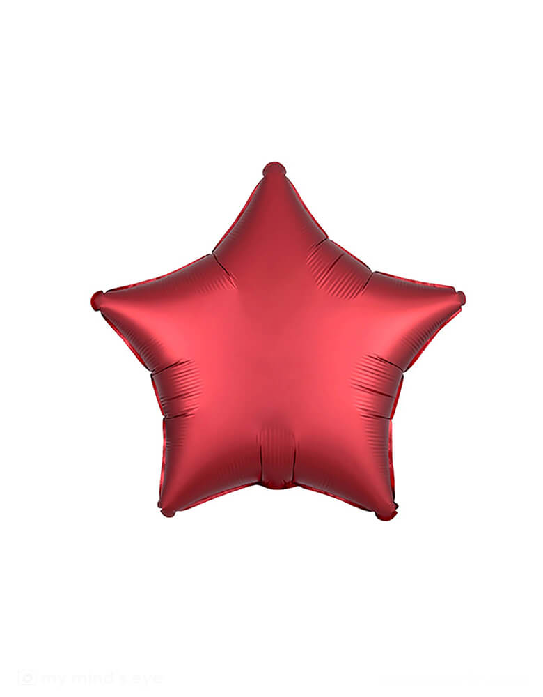 Momo Party's 19" Junior Sangria Star Shaped Satin Luxe Foil Balloon by Anagram Balloons. Add this luxurious satin sangria star foil balloon to your celebration. It works great for the Holiday season! This balloon includes a self-sealing valve, preventing the gas from escaping after it's inflated. The balloon can be inflated with helium to float or with a balloon air inflator.