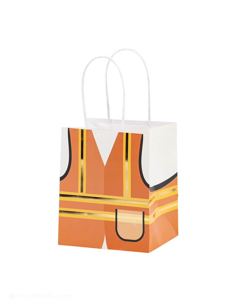 Momo Party's 5.5" x 5" x 4" Construction Vest Treat Bags by My Mind's Eye. These treat bags will make any party a blast with their playful construction vest design. Perfect for construction themed parties or just for fun, this set will be a hit with kids and adults alike.