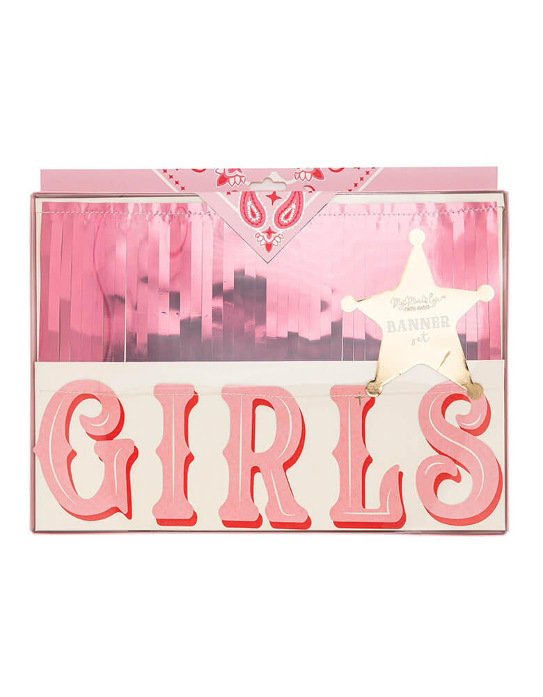 Momo Party's 6.5 ft Let's Go Girls Banner Set by My Mind's Eye. Featuring a fringe banner and a disco cowgirl banner, this set is perfect for adding some fun and flair to any party or event. So gather your girls and let's boogie all night long. This set if perfect for kid's cowgirl themed birthday bashes or a disco cowgirl themed bachelorette party!