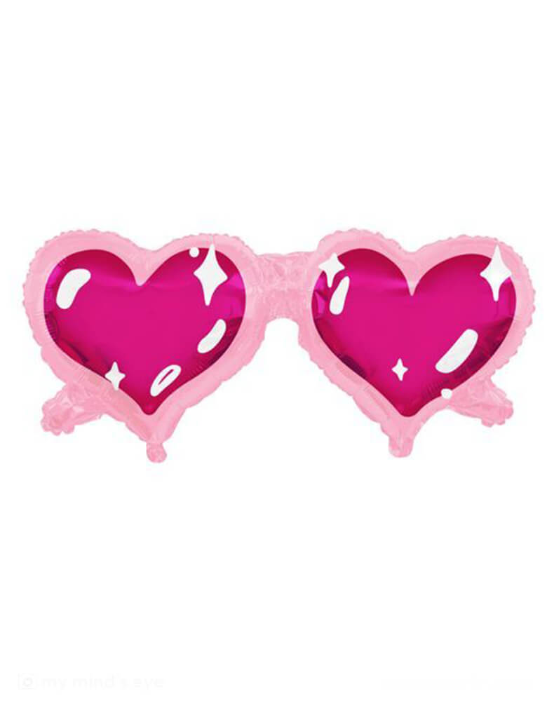 Momo Party's 36" Love-at-the-First-Sight-Heart-Shaped-Sunglasses-Foil-Balloon by Tuftex Balloons. With an adorable heart-shaped sunglasses design, this perfect Valentine's Day balloon will make for one swoon-worthy celebration! This balloon includes a self-sealing valve, preventing the gas from escaping after it's inflated. The balloon can be inflated with helium to float or with a balloon air inflator.