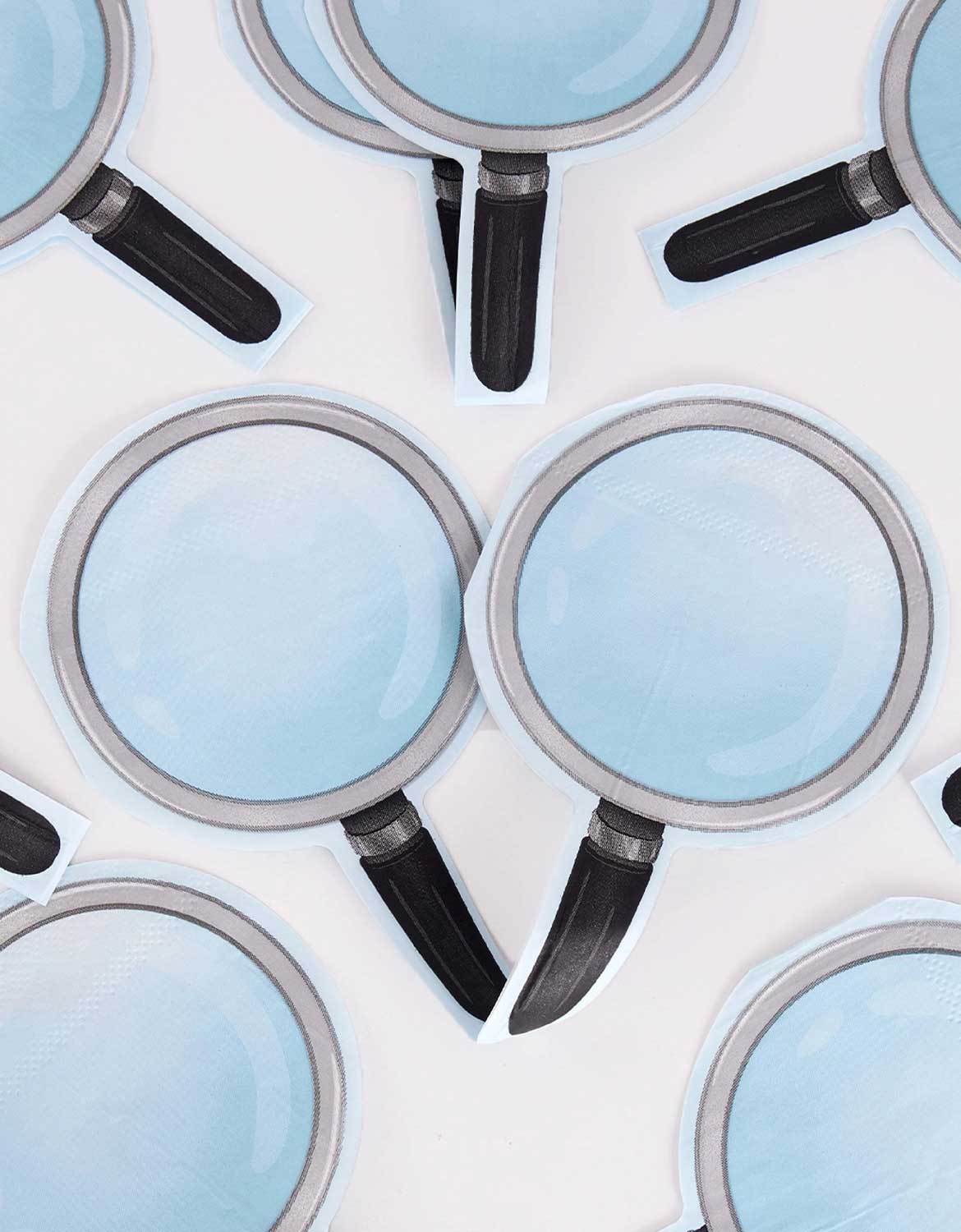 Momo Party's Magnifying Glass Shaped Napkins spread out on a white background.